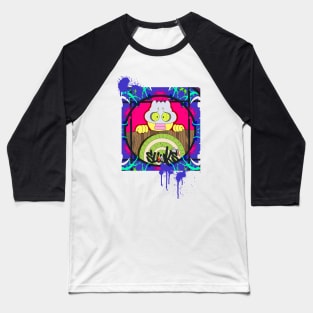 Dope Slluks character hiding behind a fence illustration Baseball T-Shirt